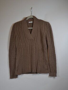 Vintage Liz and Co V Neck Taupe Cotton Sweater Medium